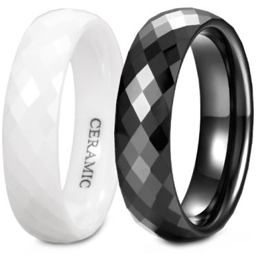 **COI Black/White Ceramic Faceted Ring-9332AA