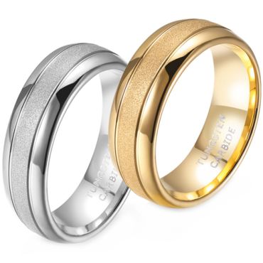 **COI Tungsten Carbide Gold Tone/Silver Double Grooves Sandblasted Ring-9333AA
