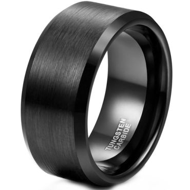 **COI Black Tungsten Carbide 10mm Beveled Edges Ring-9344AA