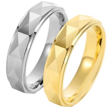 **COI Tungsten Carbide Black/Gold Tone/Silver Faceted Step Edges Ring-9361