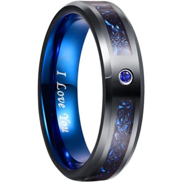 **COI Black Tungsten Carbide 6mm Dragon Beveled Edges Ring With Created Blue Sapphire-9366