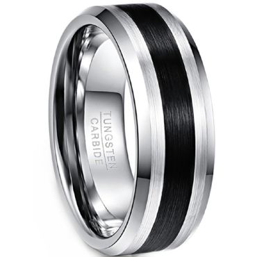 **COI Tungsten Carbide Black Silver Beveled Edges Ring-9367