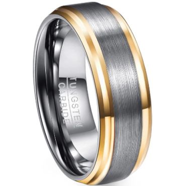 **COI Tungsten Carbide Gold Tone Silver Step Edges Ring-9370