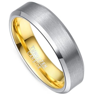 **COI Tungsten Carbide Gold Tone Silver 4mm Beveled Edges Ring-9377