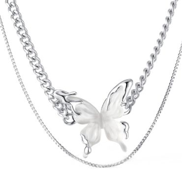 **COI Titanium Necklace With Black/White Butterfly(Length: 18.1 inches)-9394