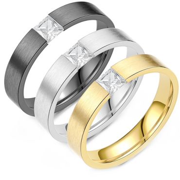 **COI Titanium Black/Gold Tone/Silver Solitaire Ring With Cubic Zirconia-9415