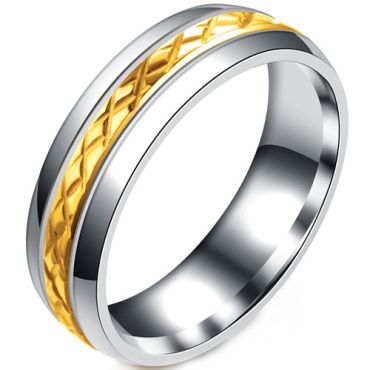 **COI Titanium Gold Tone Silver Grooves Ring-9417