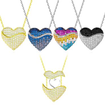 **COI Titanium Gold Tone/Silver Heart Necklace With Cubic Zirconia)Length: 19.68 inches)-9424