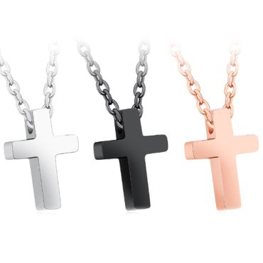 **COI Titanium Black/Silver/Rose Cross Necklace With Chain(Length: 20.0 inches)-9435