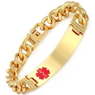 **COI Gold Tone Titanium Medical Alert Bracelet With Steel Clasp(Length: 8.66 inches)-9437