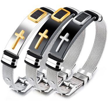 **COI Titanium Black Gold Tone Silver Cross Bracelet With Steel Clasp(Length: 8.17 inches)-9438