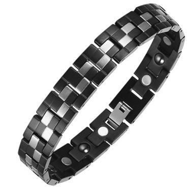 **COI Titanium Black Silver Checkered Flag Bracelet With Steel Clasp(Length: 8.38 inches)-9447