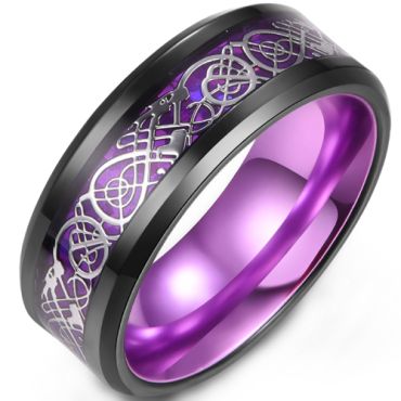 **COI Titanium Black Blue/Red/Purple/Green Silver Dragon Beveled Edges Ring-9456