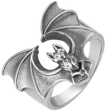 **COI Titanium Black Silver Bat Ring-9469