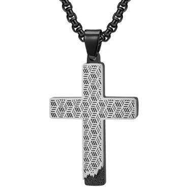 **COI Titanium Black Silver Cross Pendant-9472