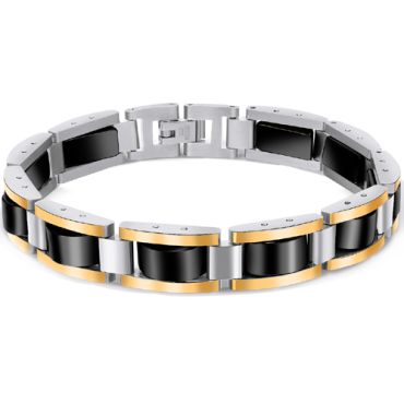 **COI Titanium Black Gold Tone Silver Bracelet With Steel Clasp(Length: 8.27 inches)-9485