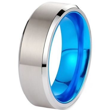 **COI Titanium Blue Silver Beveled Edges Ring-9486
