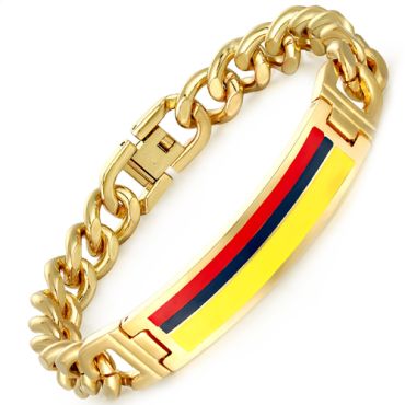 **COI Gold Tone Titanium Red Black Yellow Bracelet With Steel Clasp(Length: 8.66 inches)-9493