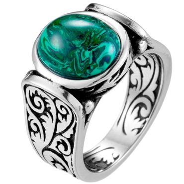 **COI Titanium Black Silver Ring With Created Green Emerald-9495