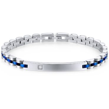 **COI Titanium Blue Silver Cubic Zirconia Bracelet With Steel Clasp(Length: 7.28 inches)-9501