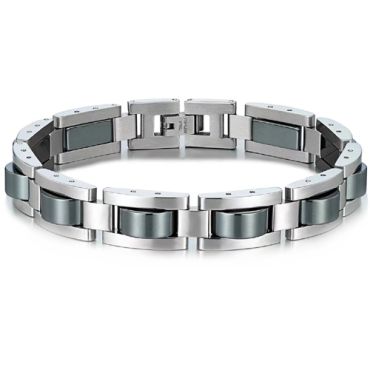 **COI Titanium Black Silver Bracelet With Steel Clasp(Length: 9.05 inches)-9503