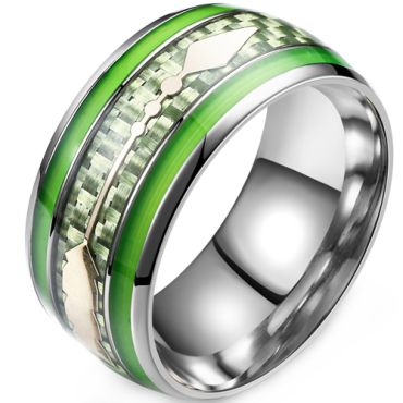 **COI Titanium Silver Green Arrows Dome Court Ring With Carbon Fiber-9512