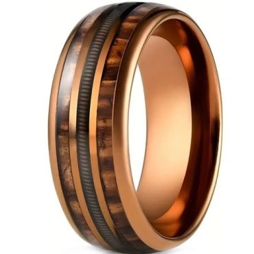 **COI Rose Espresso Titanium Wire Dome Court Ring With Wood-9523