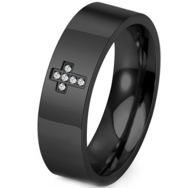 **COI Titanium Black/Gold Tone Cross Ring With Cubic Zirconia-9528
