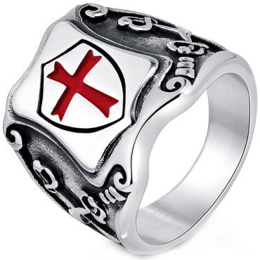 **COI Titanium Black/Silver Red Cross Celtic Ring-9531