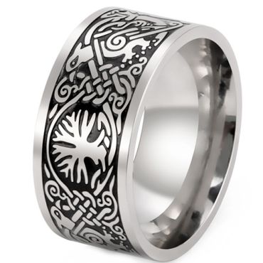 **COI Titanium Black Silver Life Tree Celtic Ring-9533