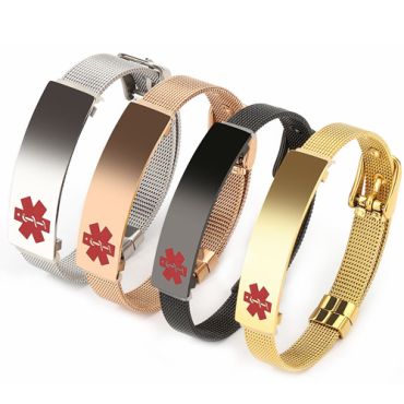 **COI Titanium Black/Gold Tone/Silver/Rose Medical Alert Bracelet With Steel Clasp(Length: 8.46 inches)-9548