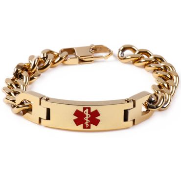 **COI Gold Tone Titanium Medical Alert Bracelet With Steel Clasp(Length: 7.87 inches)-9549