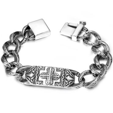 **COI Titanium Black Silver Cross Bracelet With Steel Clasp(Length: 8.66 inches)-9567