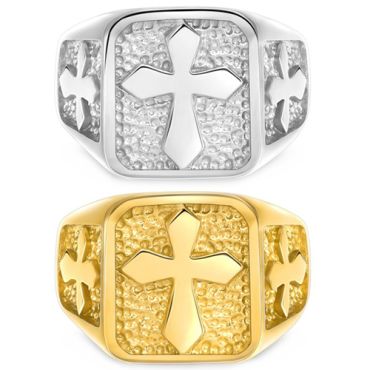 **COI Titanium Black/Gold Tone/Silver Cross Ring-9676