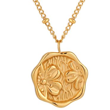 **COI Gold Tone Titanium Floral Tag Necklace(Length: 17.7 inches)-9694