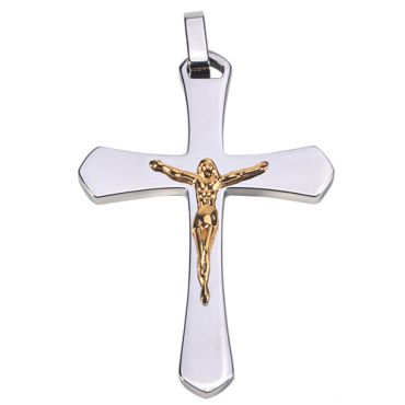 **COI Titanium Gold Tone Silver Jesus Cross Pendant-9753