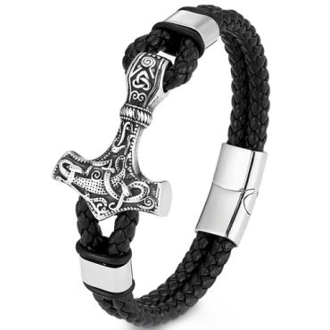 **COI Titanium Black/Silver Anchor Black Genuine Leather Bracelet With Steel Clasp(Length: 9.06 inches)-9779