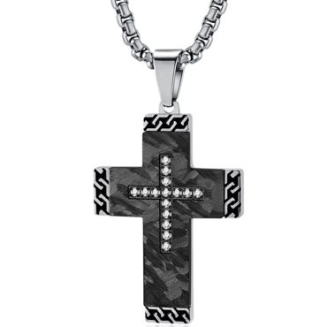 **COI Titanium Black Silver Cross Faceted Pendant With Cubic Zirconia-9814
