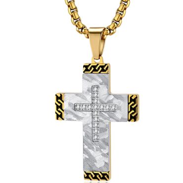 **COI Titanium Black Gold Tone Silver Faceted Cross Pendant With Cubic Zirconia-9815