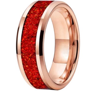 **COI Tungsten Carbide Black/Rose/Gold Tone/Silver Red Crushed Opal Beveled Edges Ring-9833