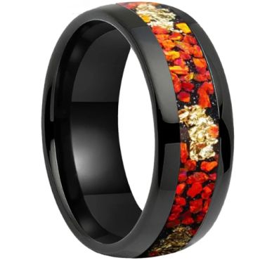 **COI Tungsten Carbide Black/Rose/Gold Tone/Silver Orange Crushed Opal & Gold Foil Dome Court Ring-9842