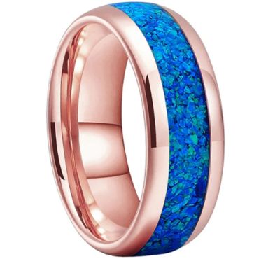 **COI Tungsten Carbide Gold Tone/Rose/Silver Crushed Opal Dome Court Ring-9848