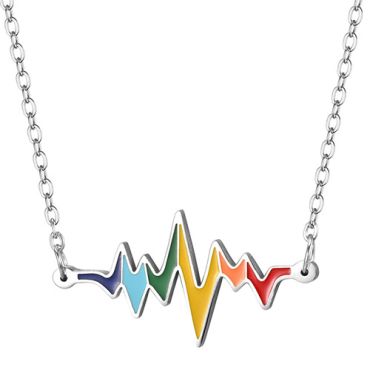 **COI Titanium Rainbow Color Heartbeat Necklace(Length:19.6 inches)-9907