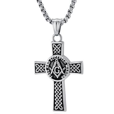 **COI Titanium Gold Tone/Silver/Gold Tone & Silver Masonic Freemason Cross Pendant-9931