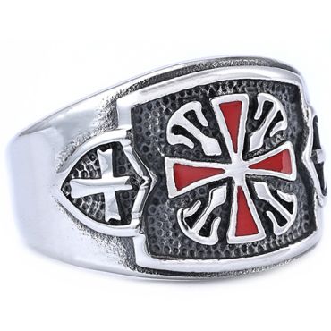 **COI Titanium Black Silver & Red Cross Ring-9935