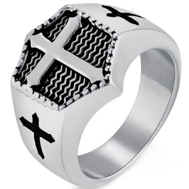 **COI Titanium Black Gold Tone/Silver/Black Cross Ring-9953