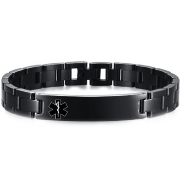 **COI Black Titanium Medical Alert Bracelet With Steel Clasp(Length: 8.07 inches)-9961
