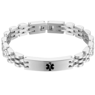 **COI Titanium Black/Gold Tone/Silver Medical Alert Bracelet With Steel Clasp(Length: 8.27 inches)-9983