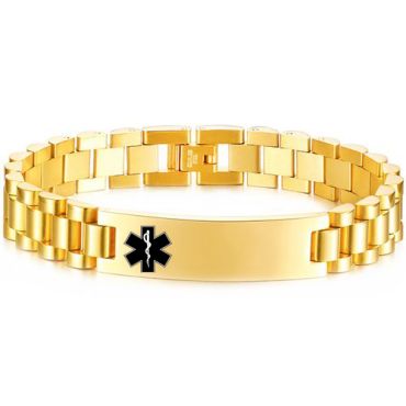 **COI Titanium Gold Tone/Black/Silver Medical Alert Bracelet With Steel Clasp(Length: 8.27 inches)-9986