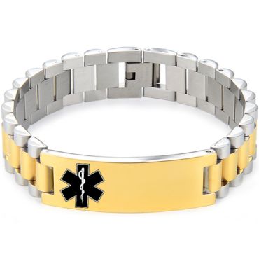 **COI Titanium Gold Tone Silver Medical Alert Bracelet With Steel Clasp(Length: 8.27 inches)-9989